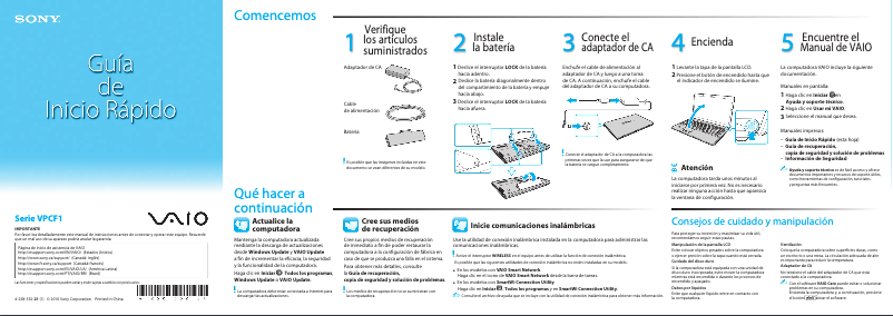 Página 1 del manual Guía de instalación Sony Vaio VPCF13UFX