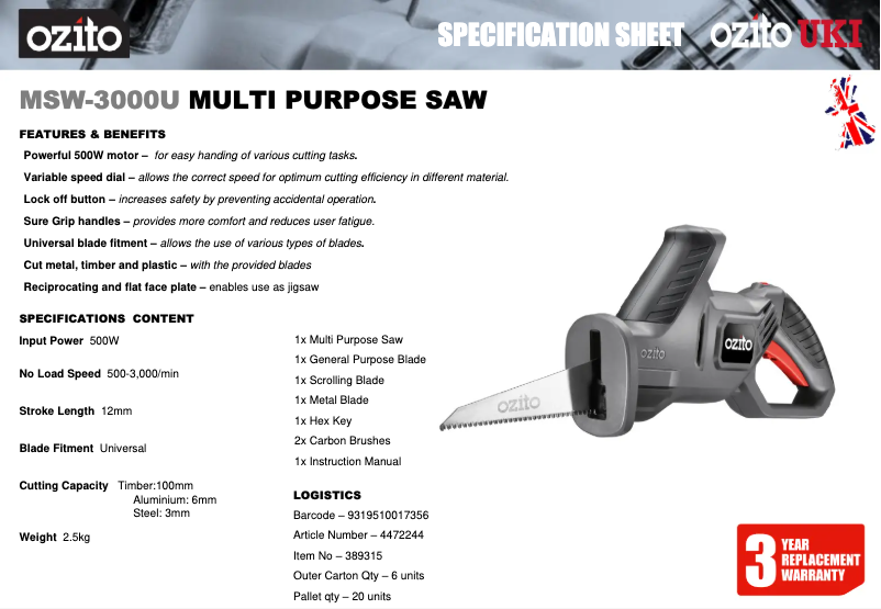 Imagen de la primera página del manual del dispositivo MSW-3000U