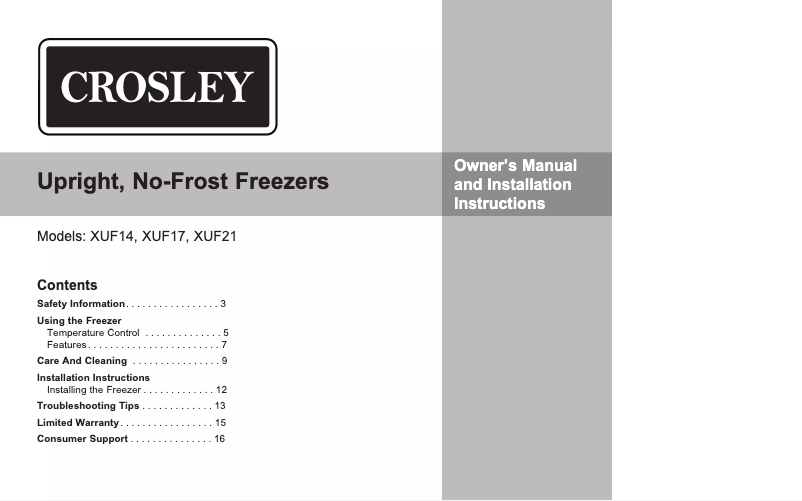 Página nº 1 - Manual de instrucciones Crosley XUF14SMRWW