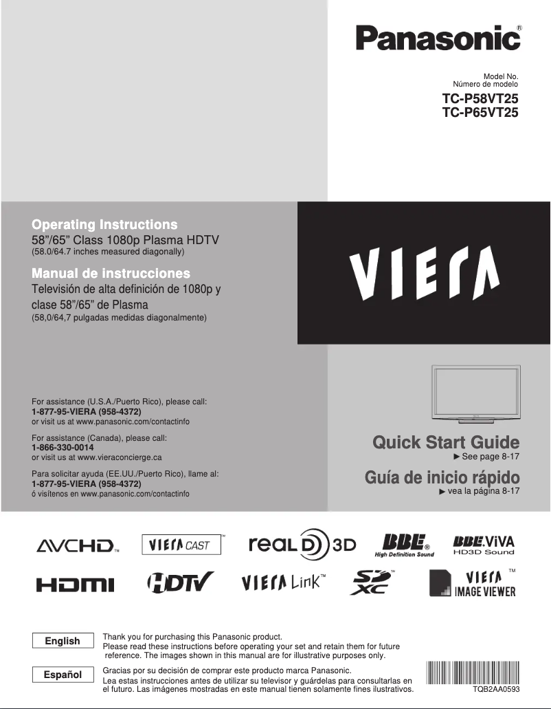 Imagen de la primera página del manual del dispositivo Viera TC-P65VT25