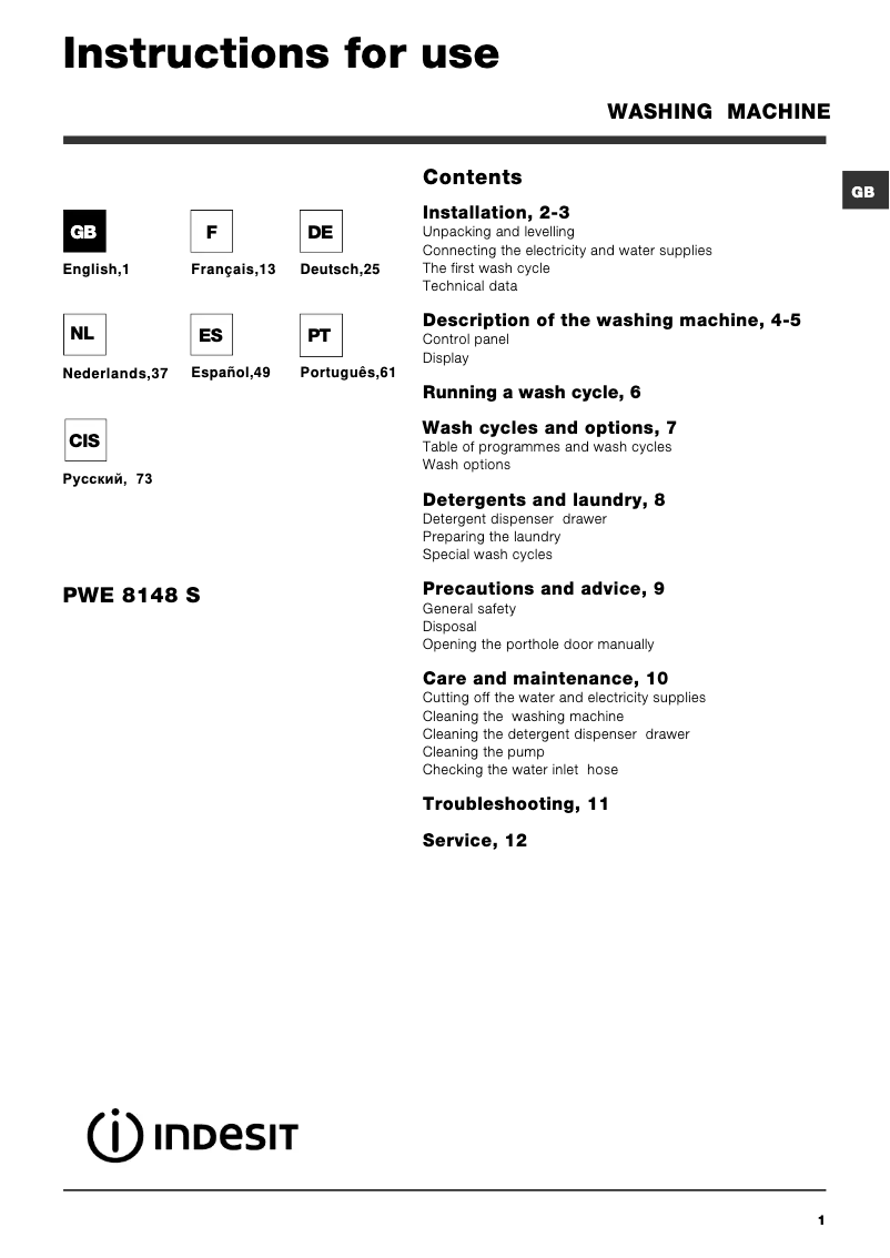 Imagen de la primera página del manual del dispositivo PWE 8148 S