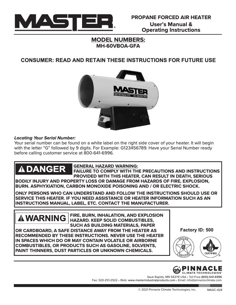 Imagen de la primera página del manual del dispositivo MH-60VBOA-GFA-A