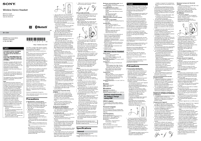 Página 1 del manual Manual de usuario Sony WI-C300