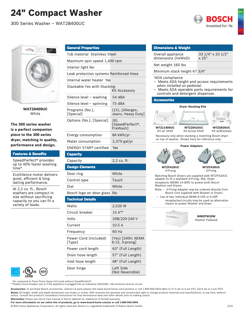 Imagen de la primera página del manual del dispositivo WAT28400U