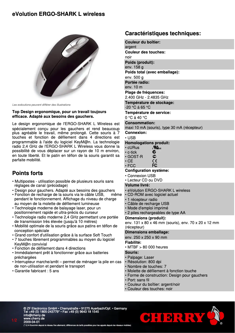 Página 1 del manual Ficha técnica Cherry eVolution ERGO-SHARK L