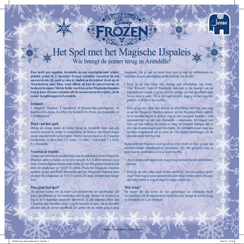 Imagen de la primera página del manual del dispositivo Disney Frozen Het Spel met het Magische Ijspaleis