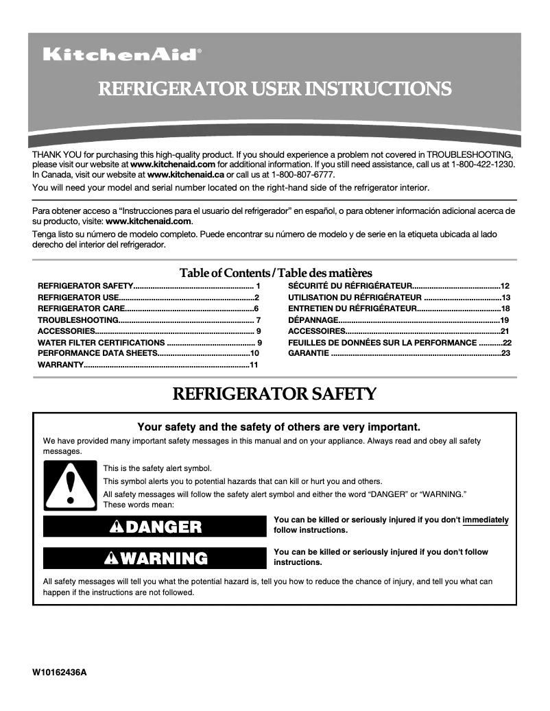 Página 1 del manual Manual de usuario KitchenAid Architect KSCS25FVSS