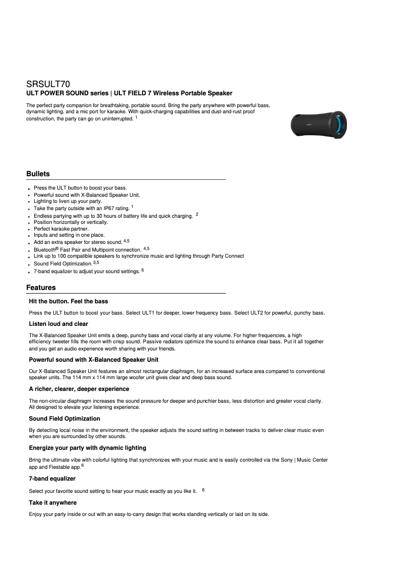 Página nº 1 - Ficha técnica Sony ULT FIELD 7