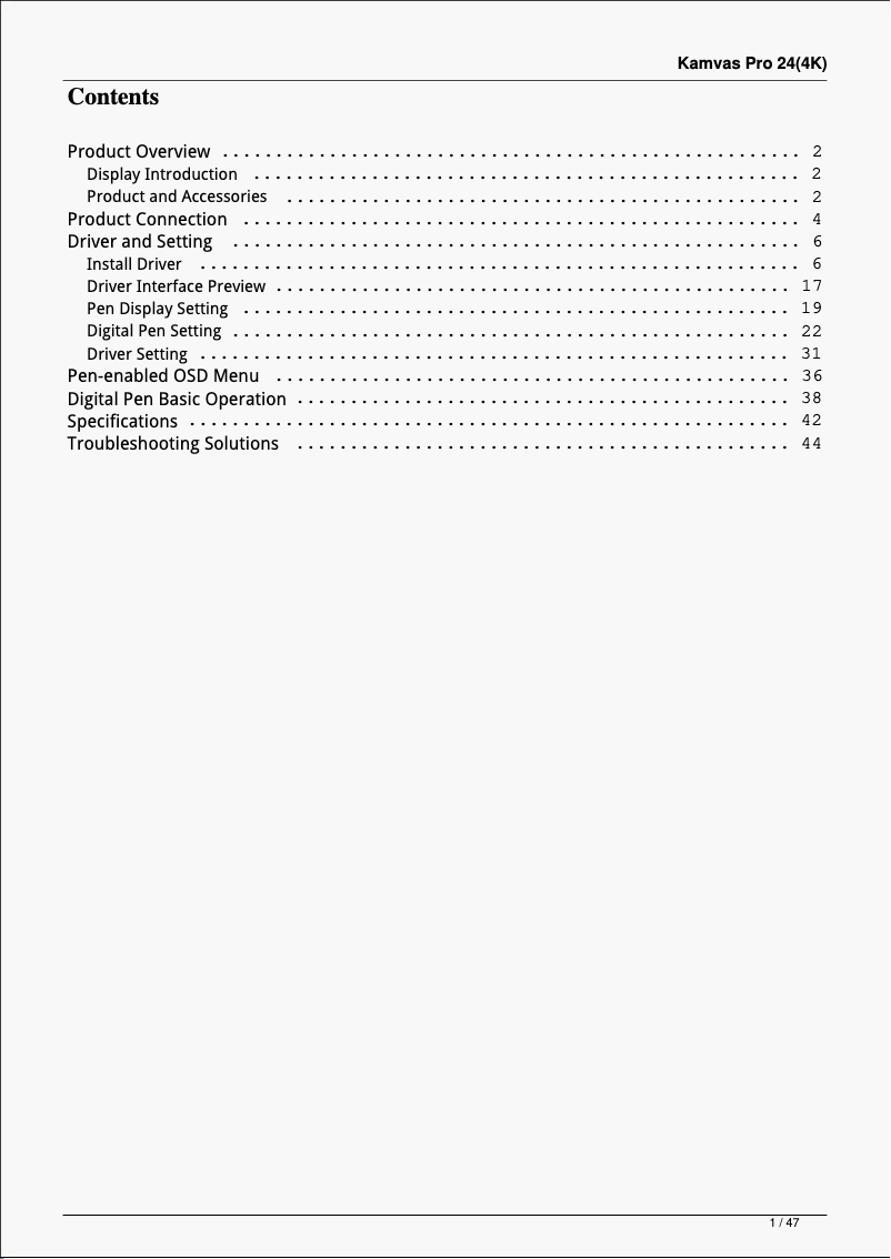 Imagen de la primera página del manual del dispositivo Kamvas Pro 24