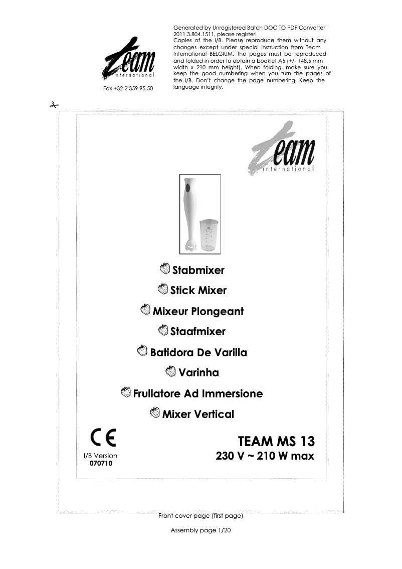 Imagen de la primera página del manual del dispositivo MS 13