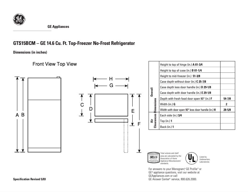 Imagen de la primera página del manual del dispositivo GTS15BCMRWW