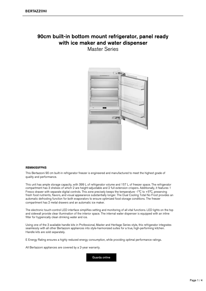 Página nº 1 - Ficha técnica Bertazzoni RBM90S5FPNS