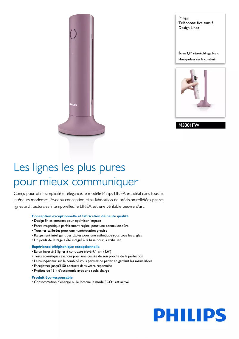 Página 1 del manual Ficha técnica Philips Linea M330