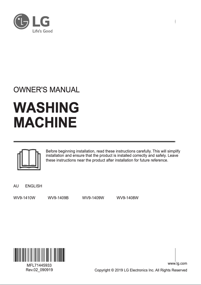 Página 1 del manual Manual de usuario LG WV9-1408W