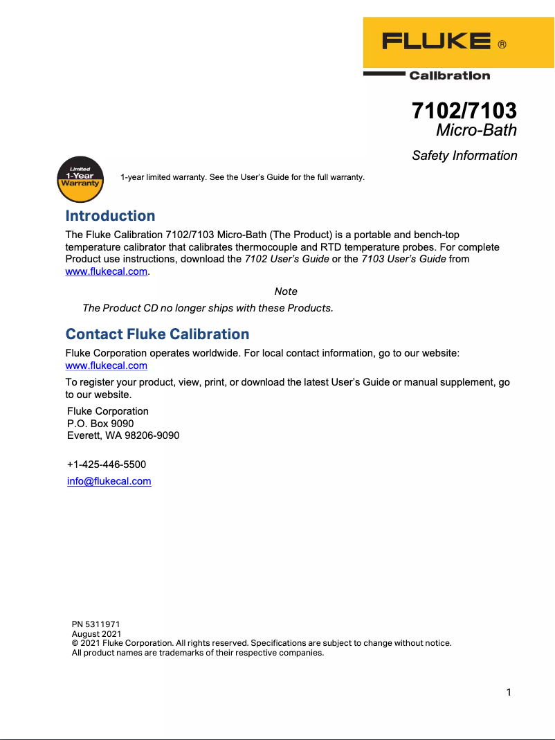 Página 1 del manual Instrucciones de seguridad Fluke 6102