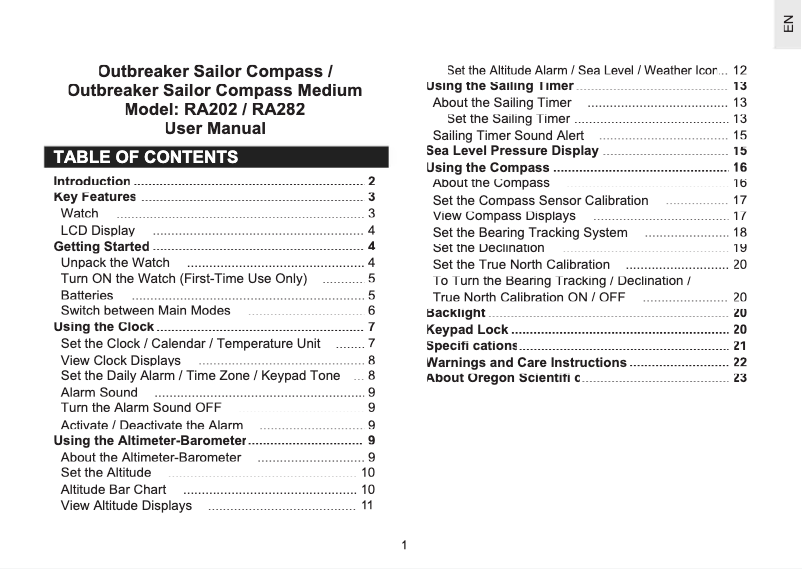 Imagen de la primera página del manual del dispositivo RA282