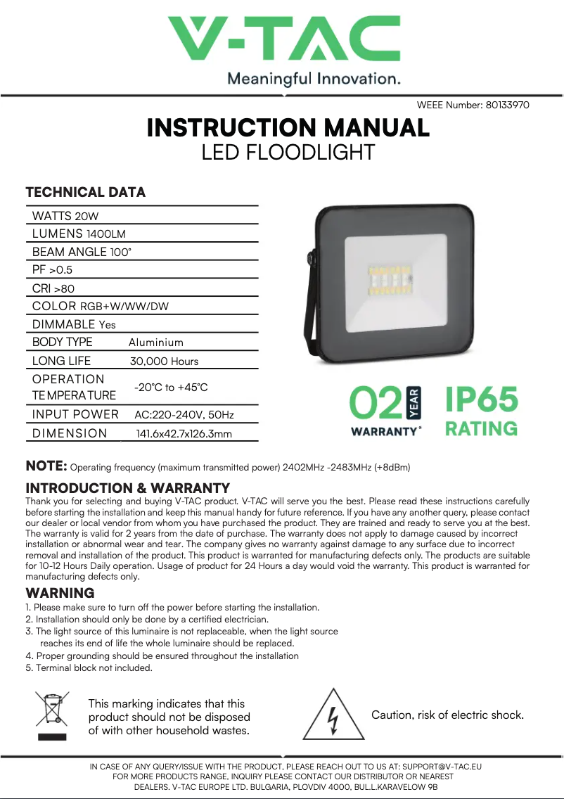 Página 1 del manual Manual de usuario V-TAC VT-5020