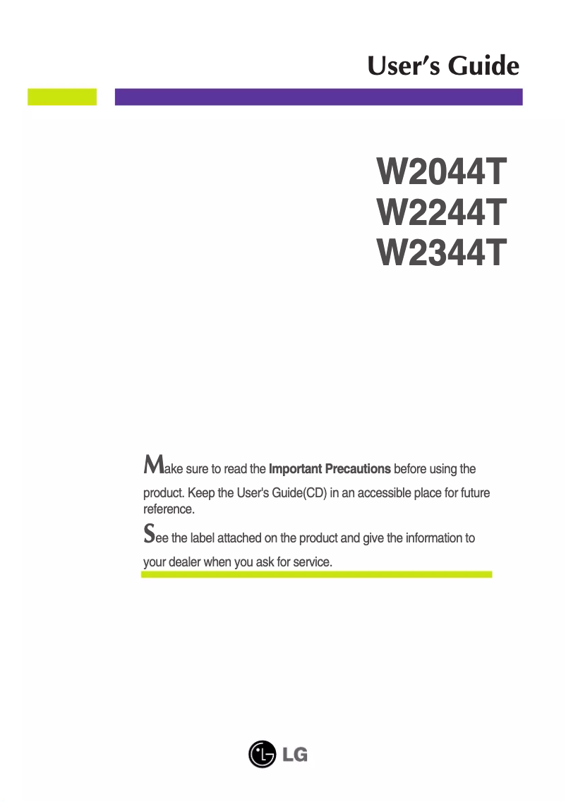 Imagen de la primera página del manual del dispositivo W2244T