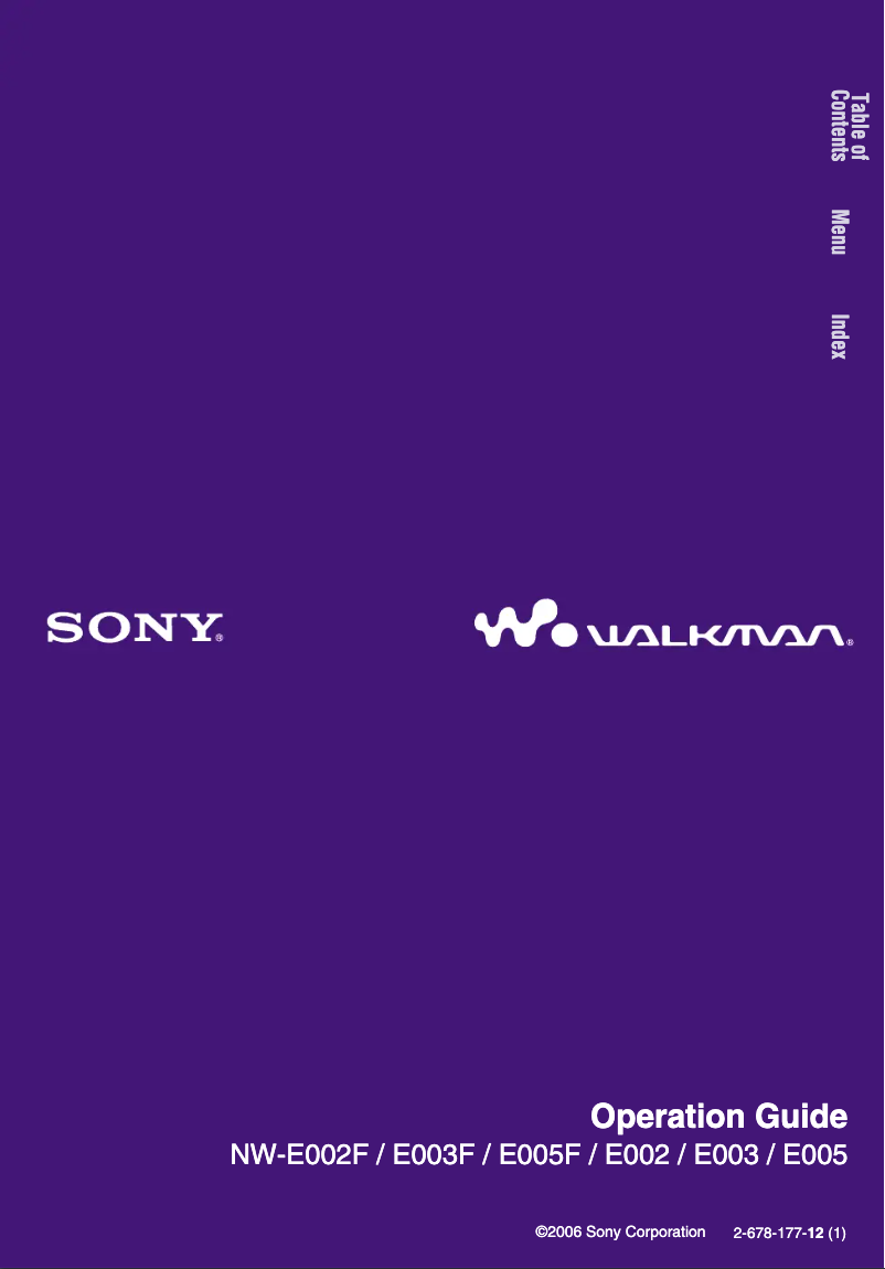 Imagen de la primera página del manual del dispositivo Walkman NW-E003F