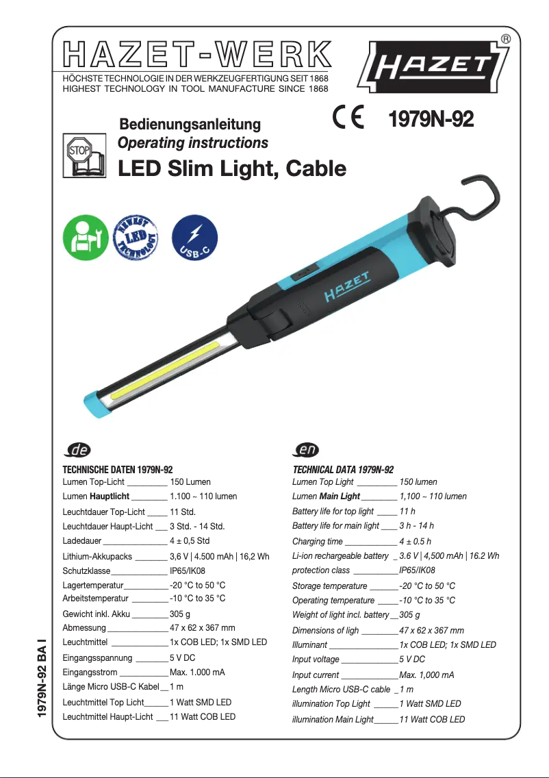 Página 1 del manual Manual de usuario Hazet 1979N-92