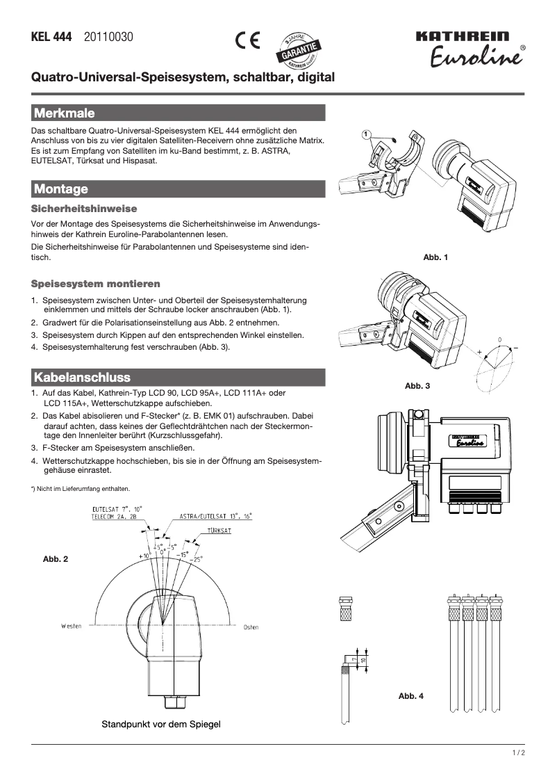 Página 1 del manual Ficha técnica Kathrein Euroline KEL 444