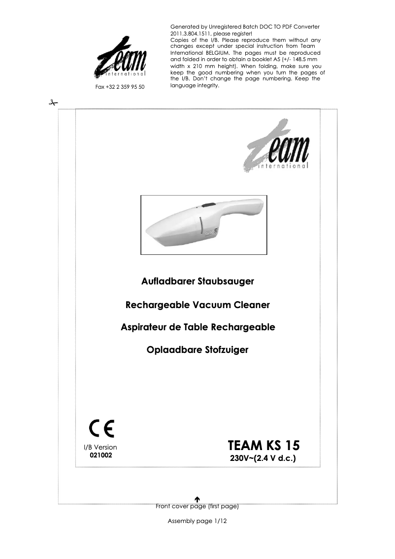 Imagen de la primera página del manual del dispositivo KS 15
