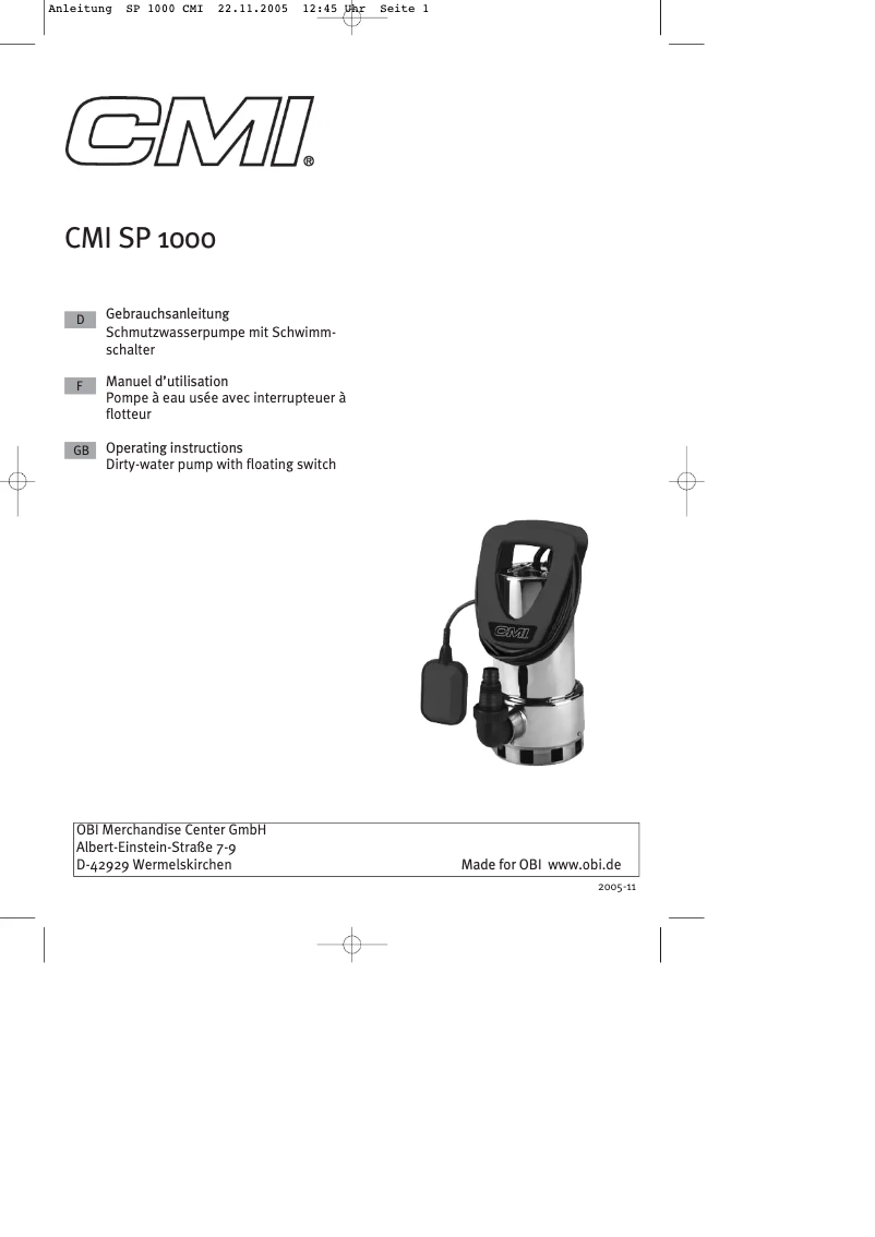 Página 1 del manual Manual de usuario CMI SP 1000
