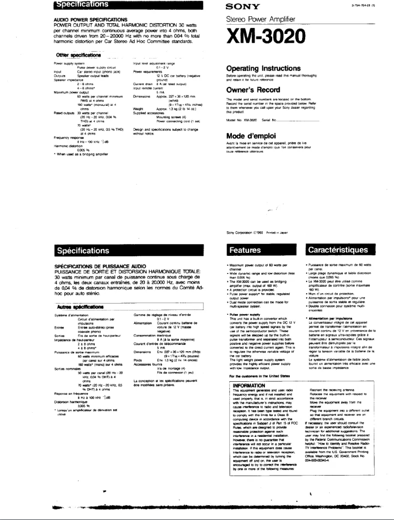 Imagen de la primera página del manual del dispositivo XM-3020