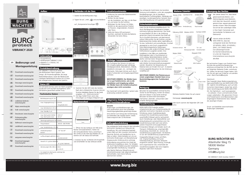 Página 1 del manual Manual de usuario Burg Wächter Vibrancy 2020