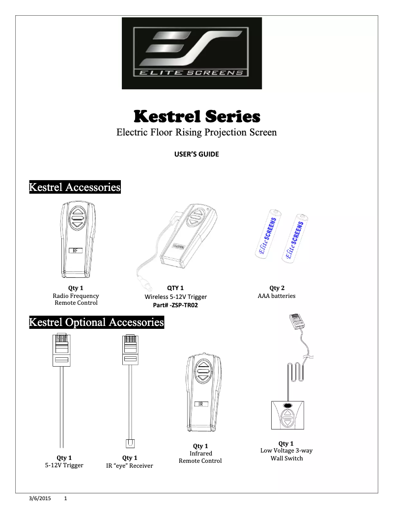 Página nº 1 - Manual de usuario Elite Screens Kestrel FE85C