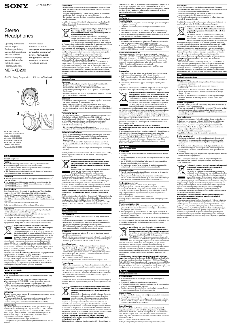 Imagen de la primera página del manual del dispositivo MDR-XD200