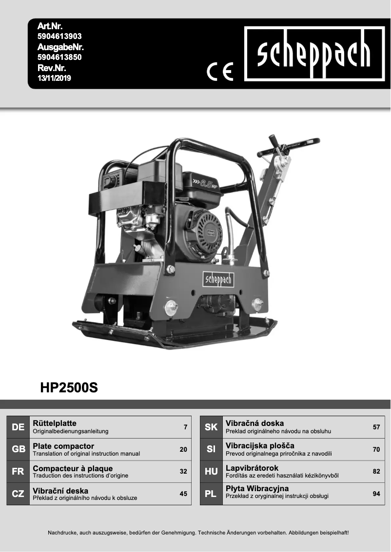 Página 1 del manual Manual de usuario Scheppach HP2500S