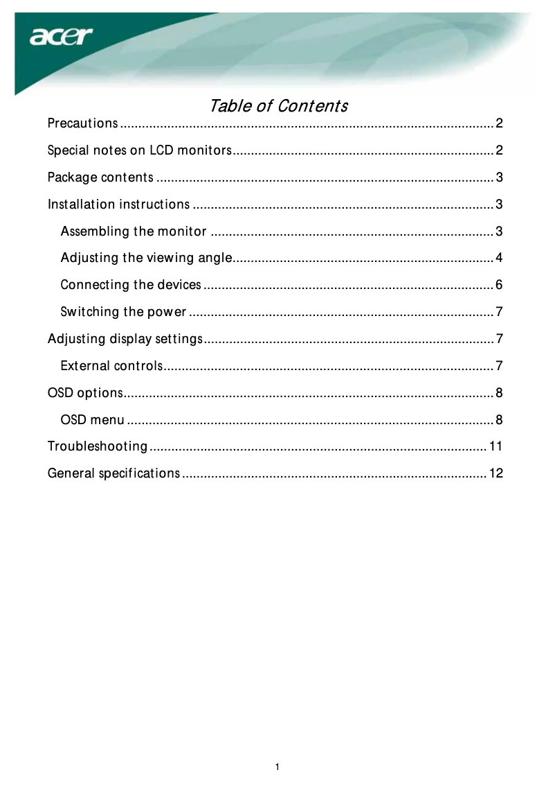 Página nº 1 - Manual de usuario Acer AL2223Wb