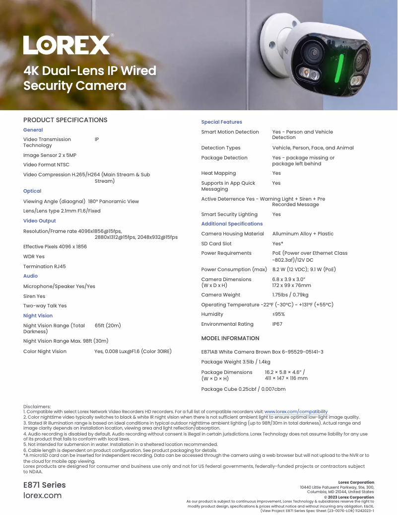 Página nº 1 - Ficha técnica Lorex E871AB