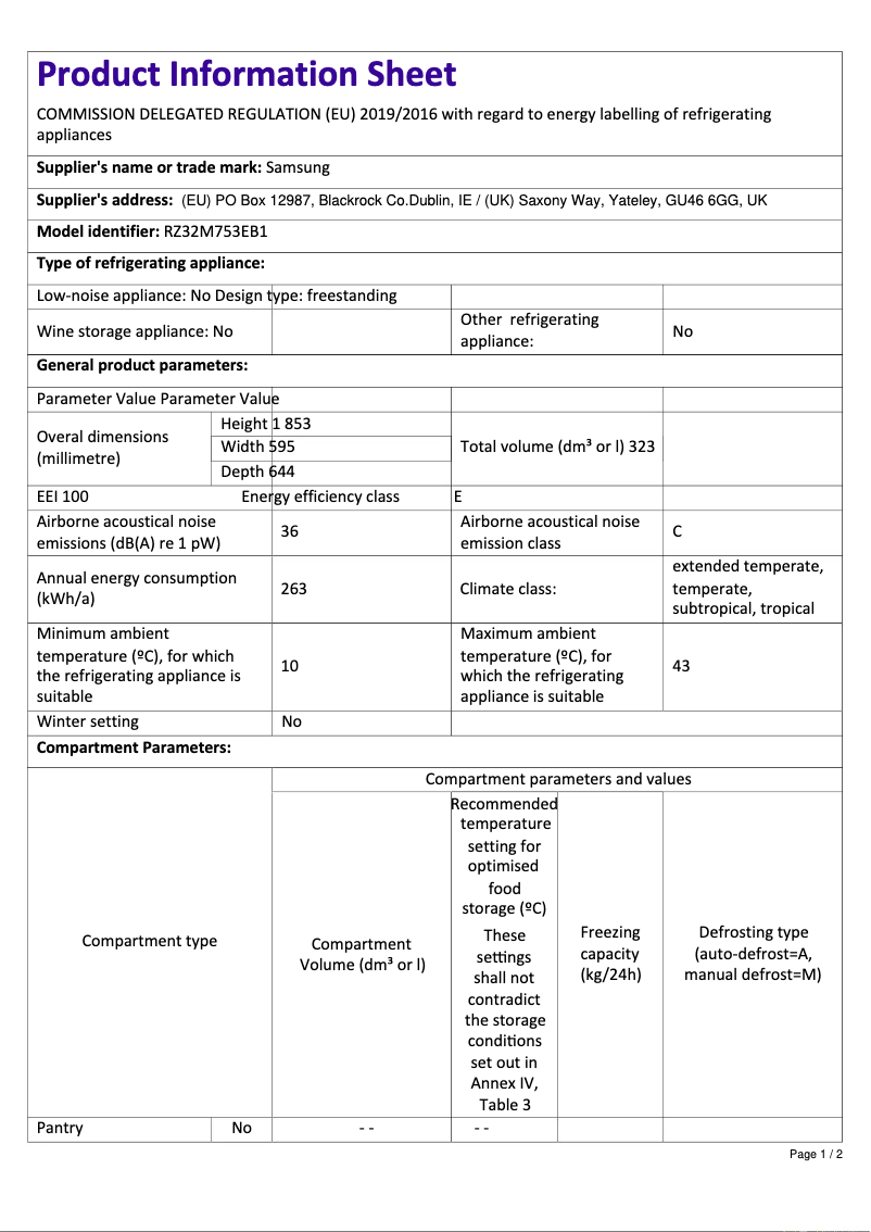 Página nº 1 - Ficha técnica Samsung RZ32M753EB1
