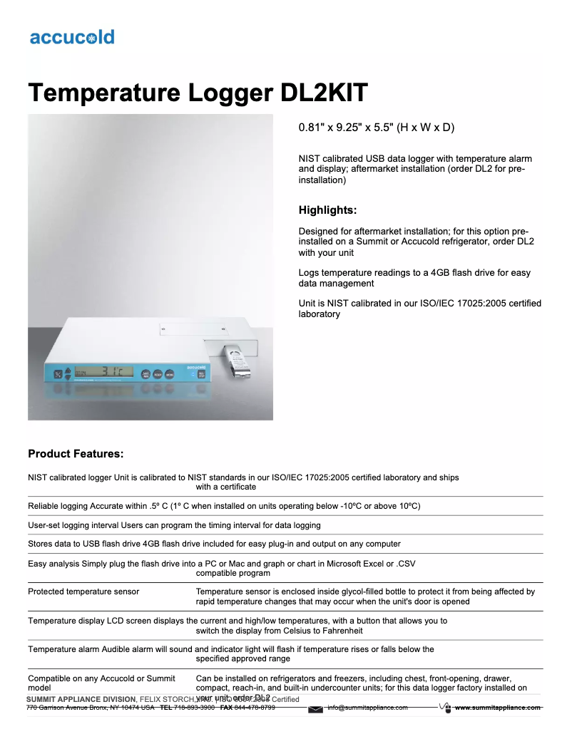 Imagen de la primera página del manual del dispositivo Accucold DL2KIT