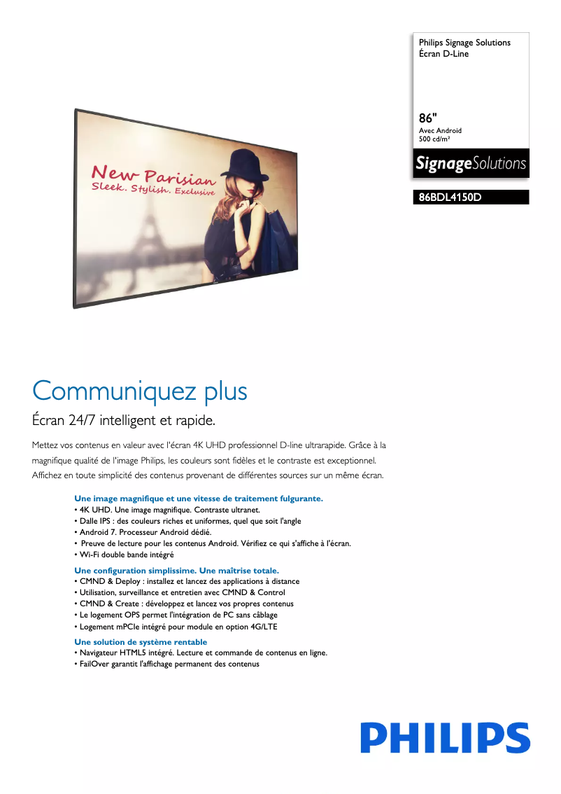 Página 1 del manual Ficha técnica Philips D-Line 86BDL4150D