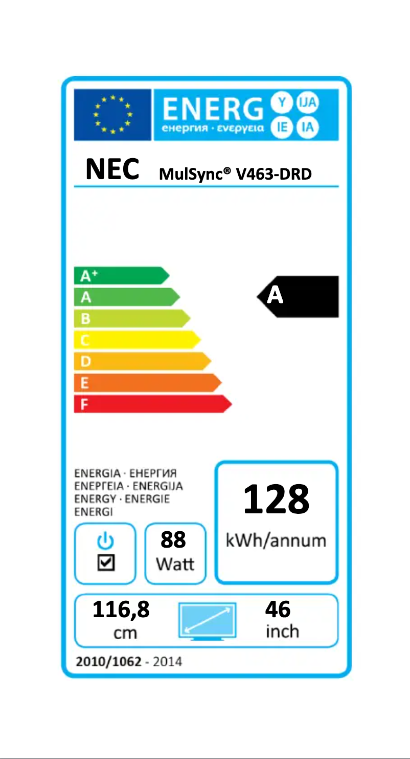 Página nº 1 - Etiqueta energética NEC MultiSync V463-DRD