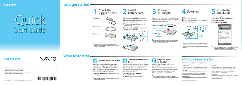 Imagen de la primera página del manual del dispositivo Vaio VGN-NS295D