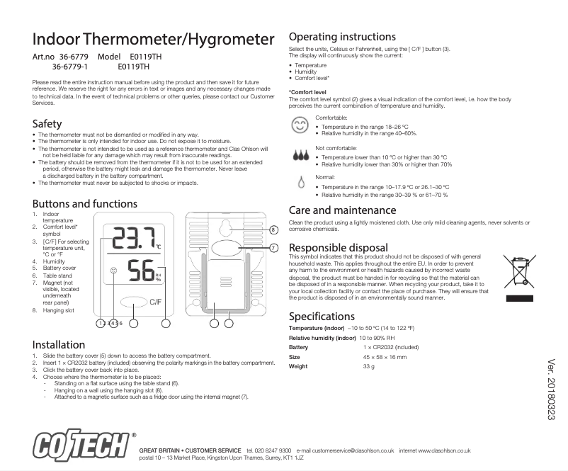 Página 1 del manual Manual de usuario Cotech E0119TH