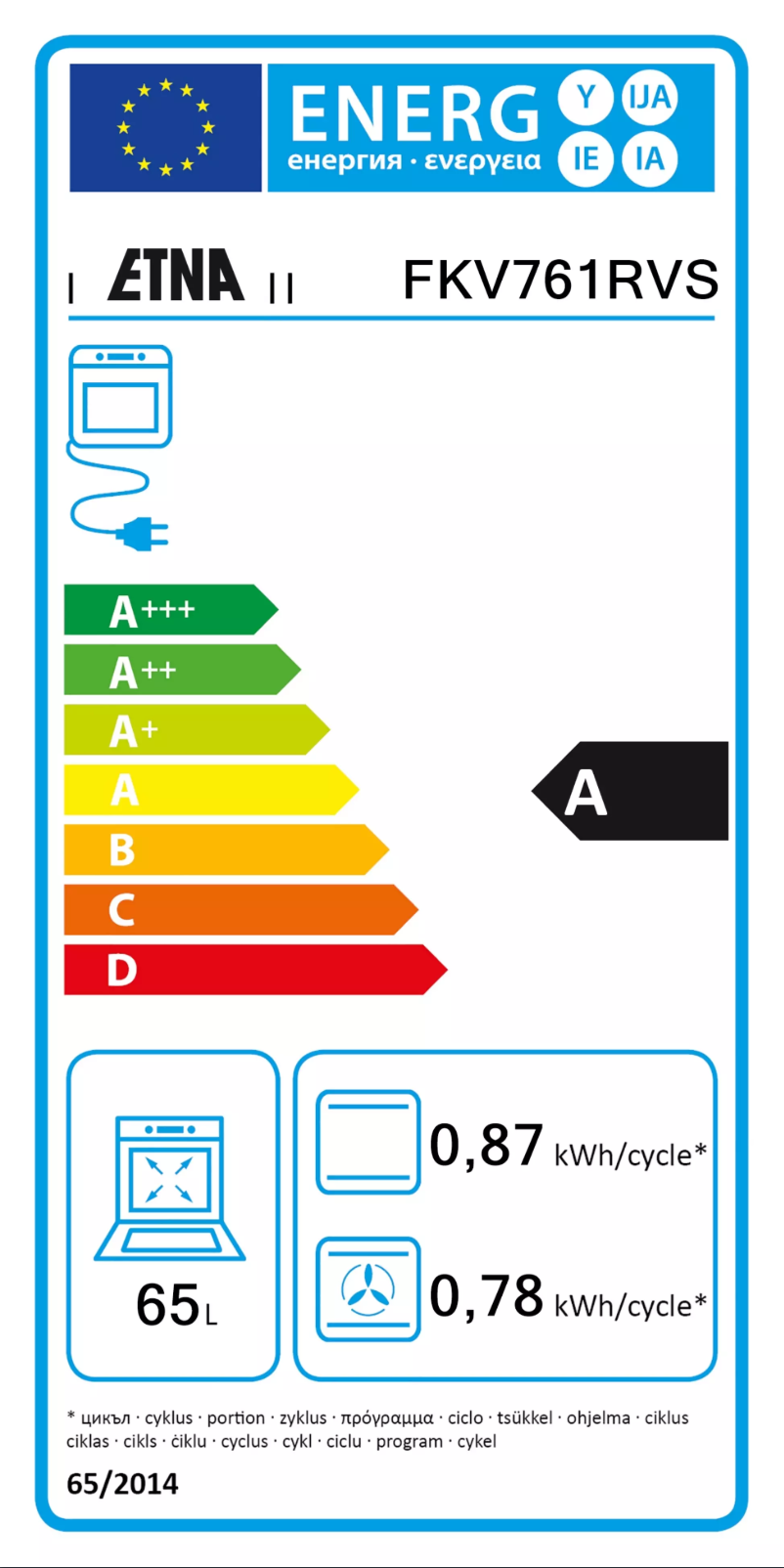 Página 1 del manual Etiqueta energética Etna FKV761RVS