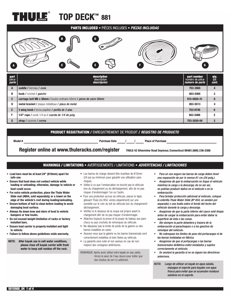 Página nº 1 - Manual de usuario Thule Top Deck 881