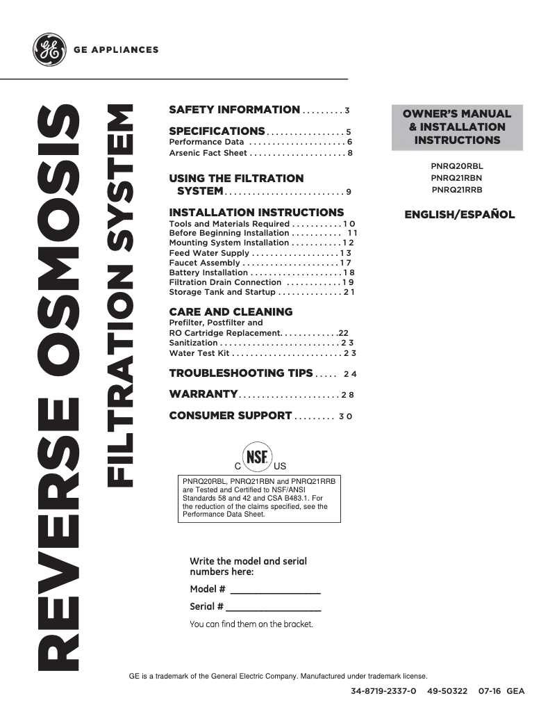 Imagen de la primera página del manual del dispositivo Profile PNRQ21RBN