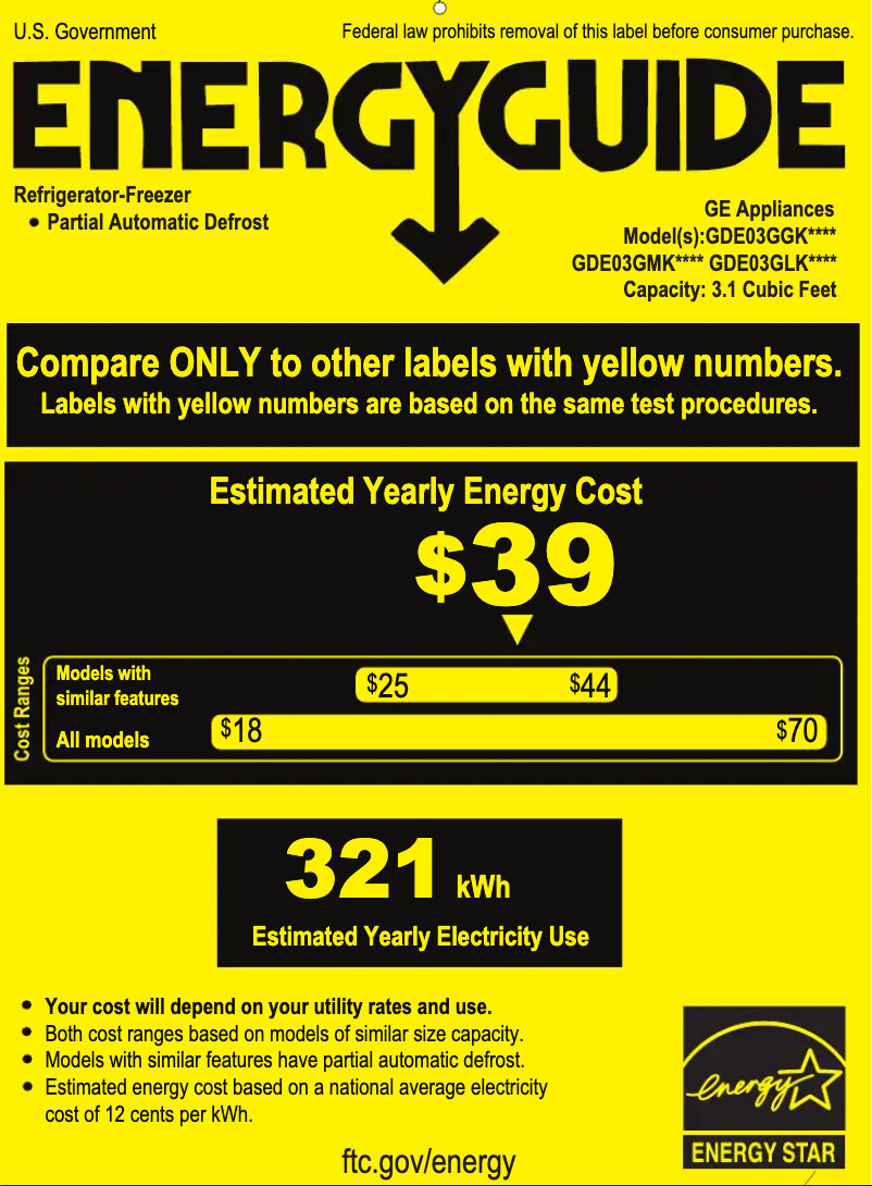 Página 1 del manual Etiqueta energética GE GDE03GMKED