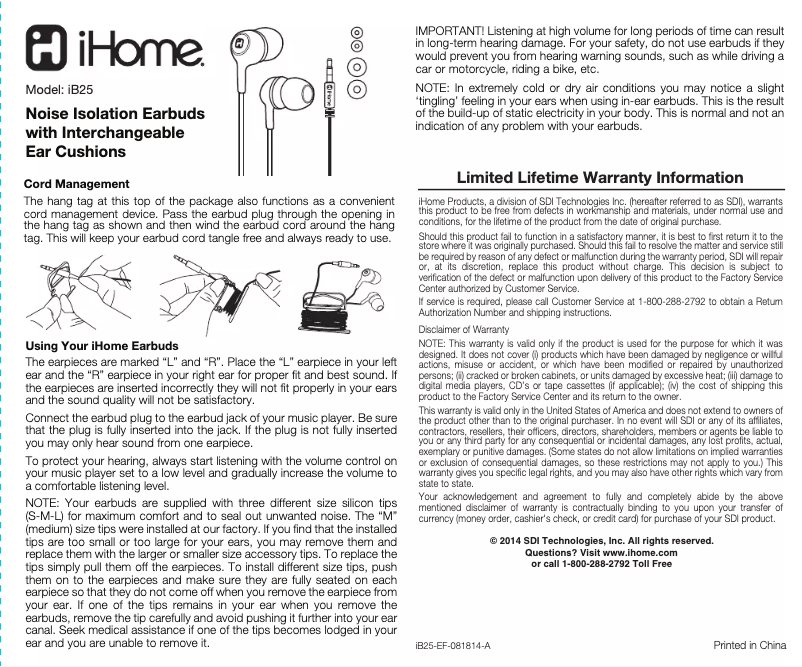 Imagen de la primera página del manual del dispositivo iB25