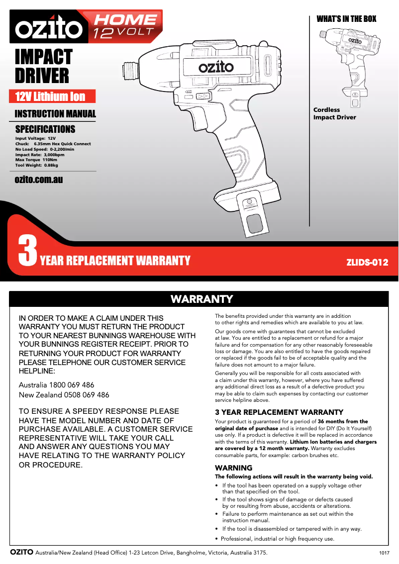 Página 1 del manual Manual de instrucciones Ozito ZLIDS-012
