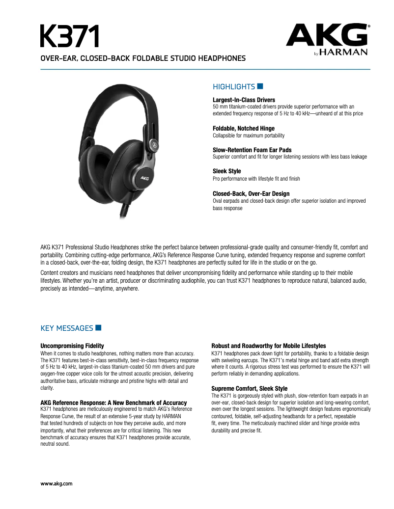 Página 1 del manual Manual de usuario AKG K371