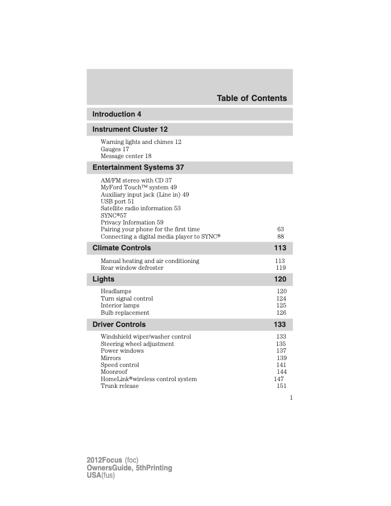 Imagen de la primera página del manual del dispositivo Focus (2012)