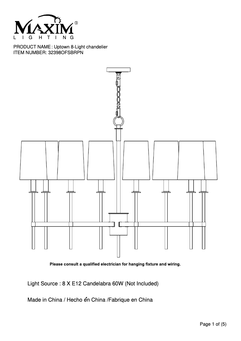 Página 1 del manual Manual de usuario Maxim Uptown 32398OFSBRPN