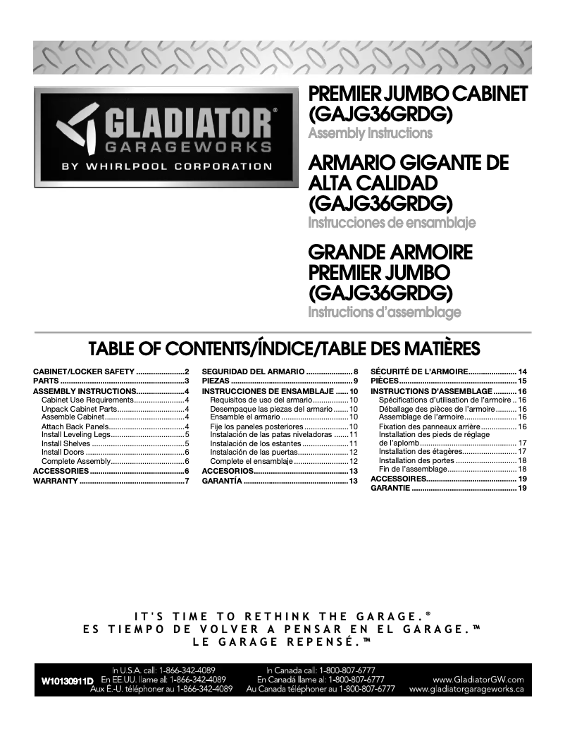 Página 1 del manual Guía de instalación Gladiator Ready-to-Assemble All-Season GearCloset